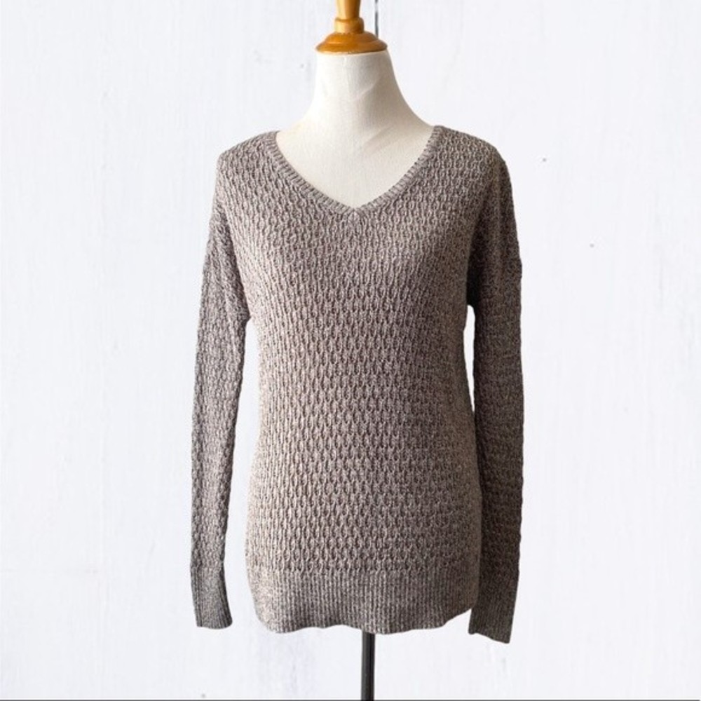 American Eagle Knit Sweater Cable V-Neck Mocha Brown Pullover women’s Size XS